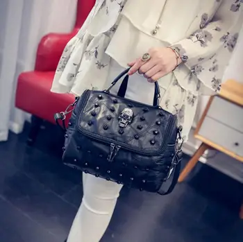 

Bag again 022117 new hot female fashion rivet skull shoulder bag