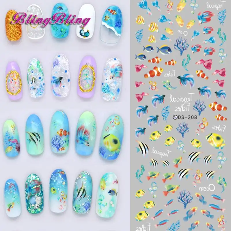 DIY Nail Art Design Water Transfer Nails Sticker Colorful Abstract Painting Fishes Nail Wraps Collection Fingernails Decals