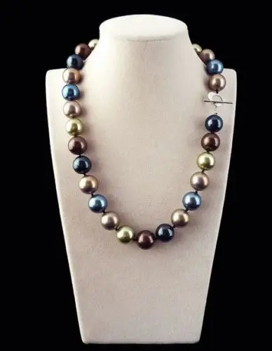 

real 12mm Genuine Multicolor Round South Sea Shell Pearl Necklace 18'' AAA<@^ GP style Fine jewe Noble Natural