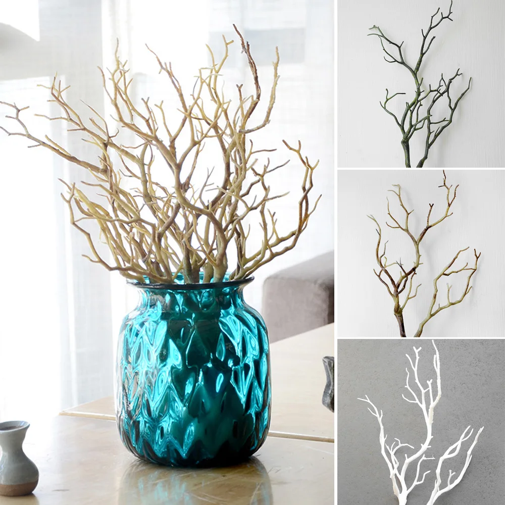 

3 Colors Artificial Tree Branch Plants Ornament 35cm White/Green/Coffee Dry Foliage Wedding Home Decoration