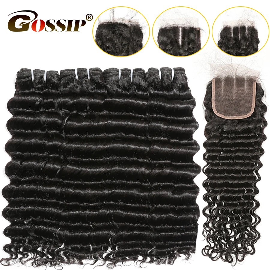 

Deep Wave Bundles With Closure Human Hair Bundles With Closure 4X4 Lace Closure Wtih Bundles Brazilian Hair Weave Bundles Remy