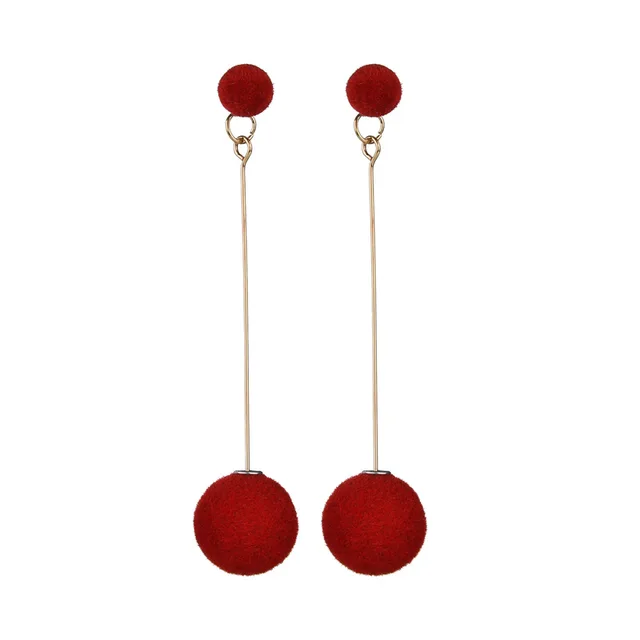 Aliexpress Korean Velvet Round Tel Long Dangle Earrings Korean Velvet Round Tel Long Dangle Earrings Red Black Fashion Plush Ball Drop For Women