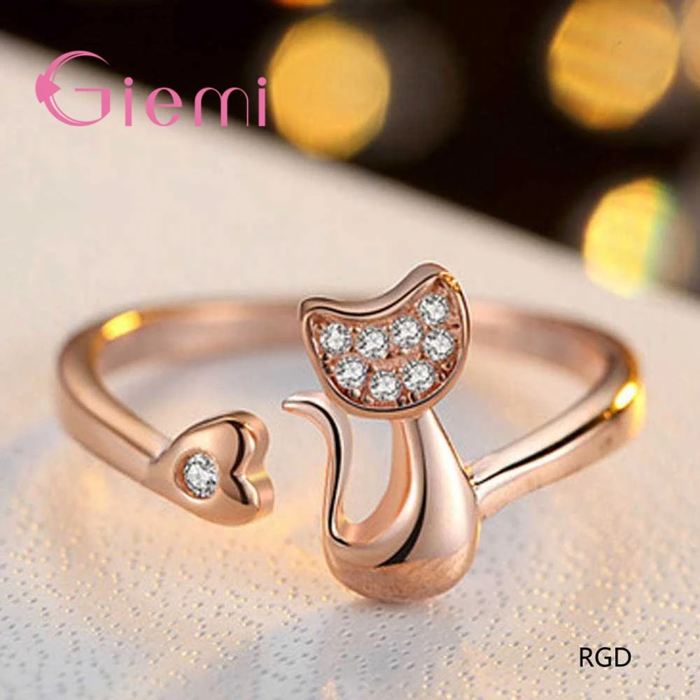 Different Finger Rings Super Shiny Cubic Zirconia Embellishment Two Colours Chic Cat Shape 925 Sterling Silver Opening silver ring silver rings gemstone ring