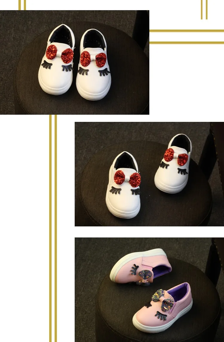Демисезонный обувь для девочек Симпатичные Bling лук-узел блестящие из искусственной кожи милая детская обувь; Повседневное кроссовки Туфли без каблуков От 1 до 12 лет