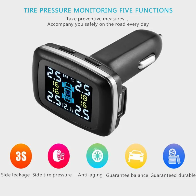 

E-show tree Car Tire Pressure Wireless Monitor System 4 Internal Sensors LCD Embedded Real Time Digital Display Auto Alarm TPMS