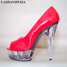 Laijianjinxia/кожаные лакированные платформы Водонепроницаемый Для женщин 15 см ботинки на очень высоком каблуке, шпильке, красный свадебные туфли Обувь для танцев