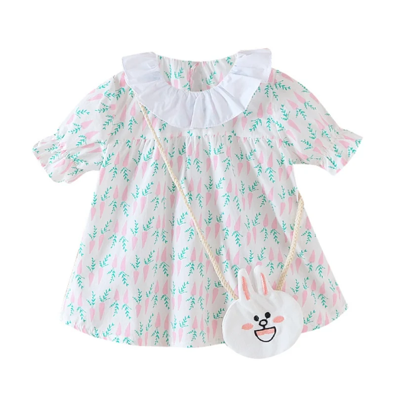 

Baby Girls Dress Summer Newborn Baby Girl Clothes Short Sleeve Dresses Print Dress With Bag 1-3T