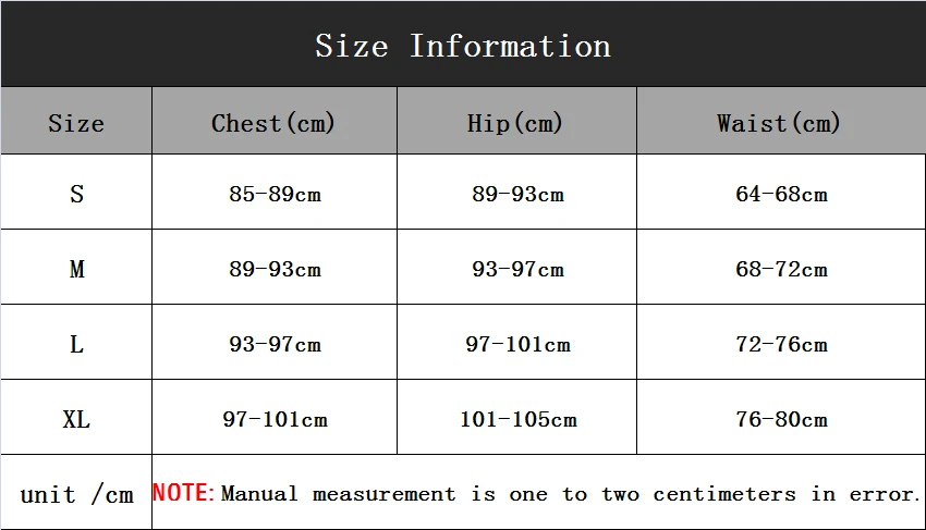 SIZE TABLE S-XL