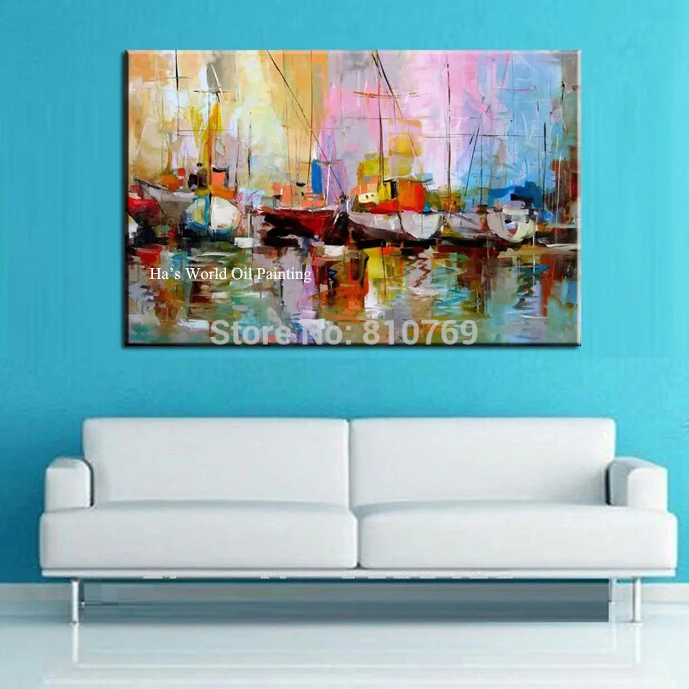 

100% Handpainted modern picture home decor wall art picture Knife Boat Oil Painting thick palette knife Christmas Gift on canvas