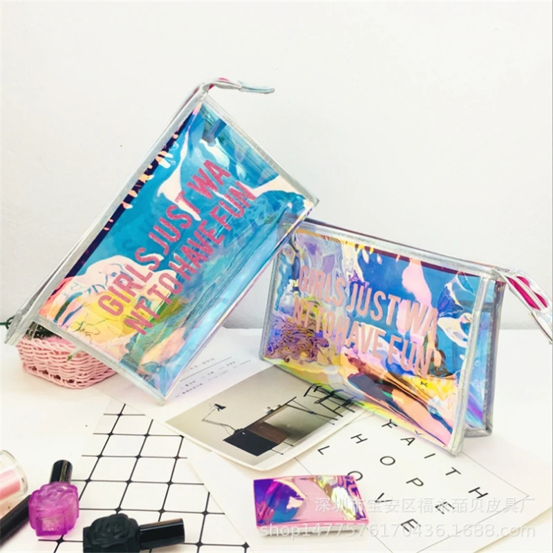 مستحضرات تجميل للنساء حقيبة للنساء الليزر شفافة السفر أدوات الزينة حقيبة التخزين غسل الجمال حالة PVC إلكتروني طالب المكياج الحقيبة