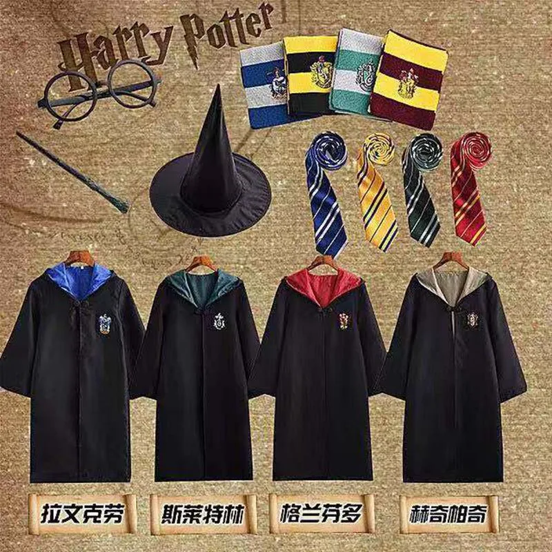 Гарри Поттер Волшебный халат плащ с галстуком шарф палочка очки костюм в стиле Косплей Гриффиндор колледж школьная форма Хэллоуин Cos