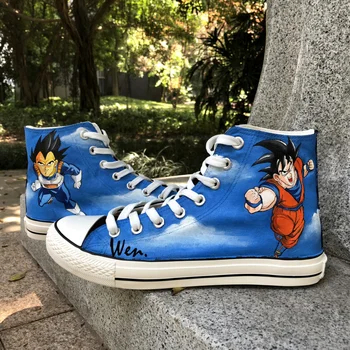 

Wen Blue Hand Painted Shoes Anime Dragon Ball Z Vageta Goku High Top Men Women's Canvas Sneakers Christmas Gifts for Boys