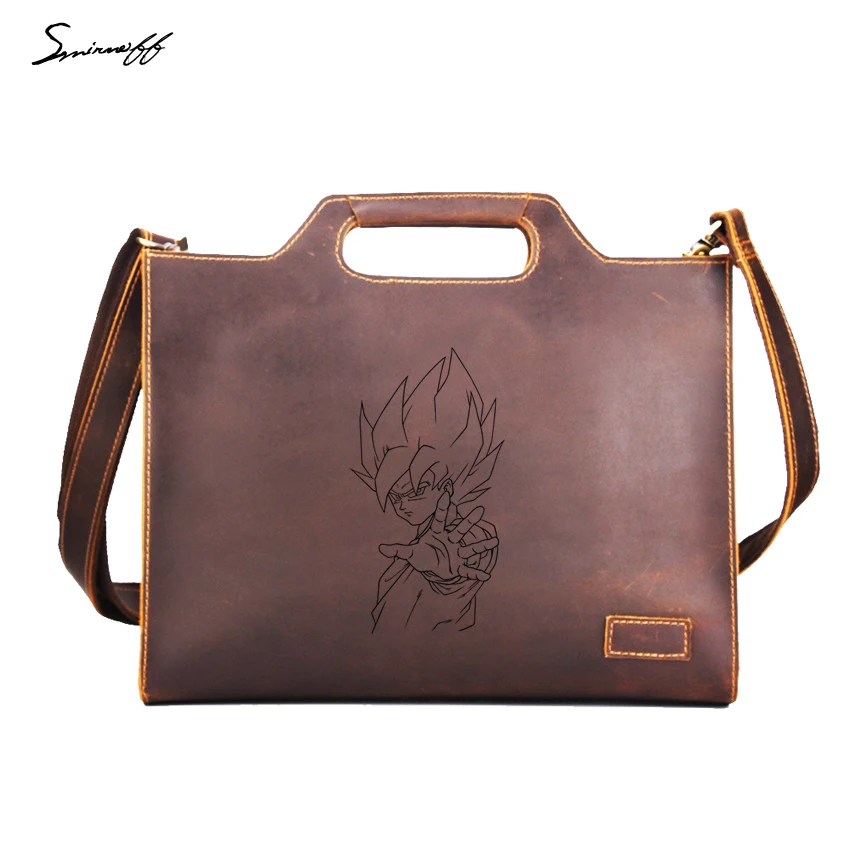 

Smirnoff Engraved Dragon ball Men Briefcase Genuine Leather Handbags Laptop Messenger Bags Male Custom Name Fashion Handbags