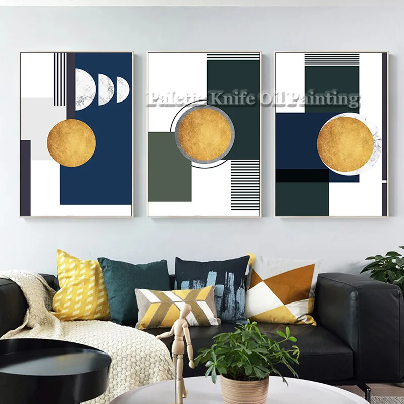 

3 Pieces Geometric Hand Painted Oil Painting On Canvas Artistic Works Cuadros Decoracion for Room Decoration Customized Support
