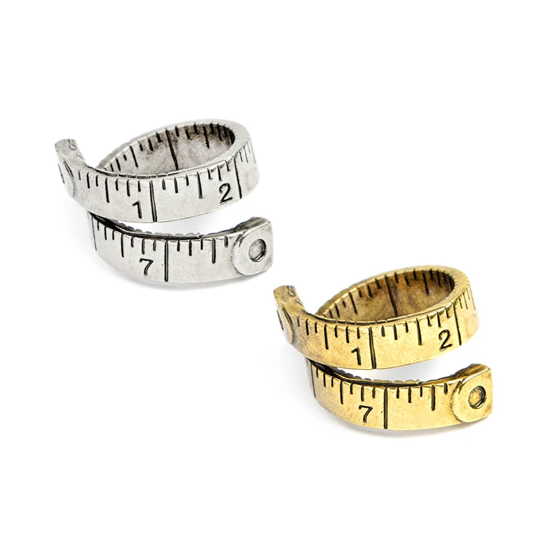 

Vintage Ancient Silver bronze Tape measure Ring Creative Measurement Explore Rotating ruler Center Adjustable geometry Jewelry