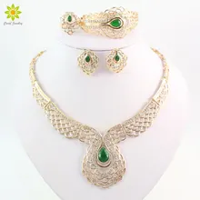 Винтаж золотой цвет Африканский костюм ожерелье браслет, серьги, кольцо Нигерия Дубай Свадебные горный хрусталь комплекты украшений для женщин