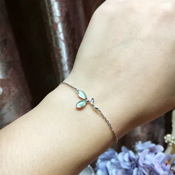 

Simple Designer Crystal Leaf Shape Bracelet Pure 925 Sterling Silver Women Bracelet