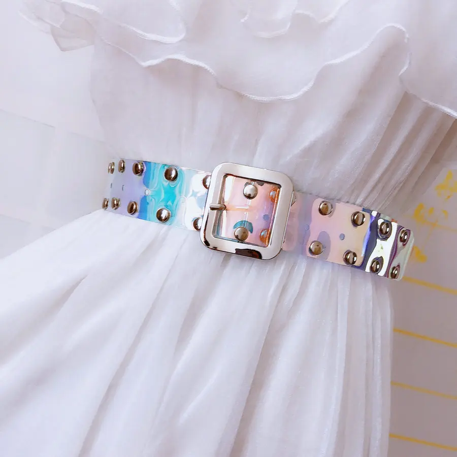 Transparent Belt For Women PVC Punk Rock Street Fashion The rivet plastic Invisible Clear Waist
