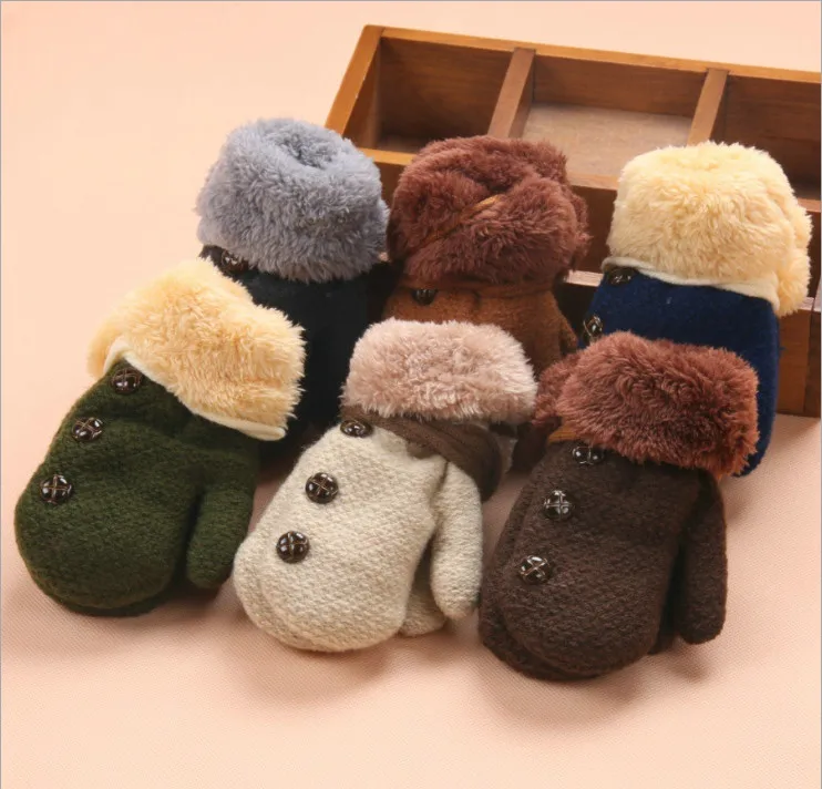 

Winter Baby Boy girl gloves Cotton kids full finger mittens Leaf Warm rope children solid gloves Acrylic fibres knitted 1-5 Y