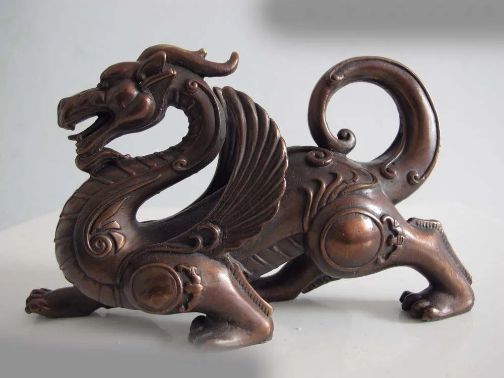 

Chinese exquisite pure Red bronze copper statue fengshui fly beast lucky dragon SD 506