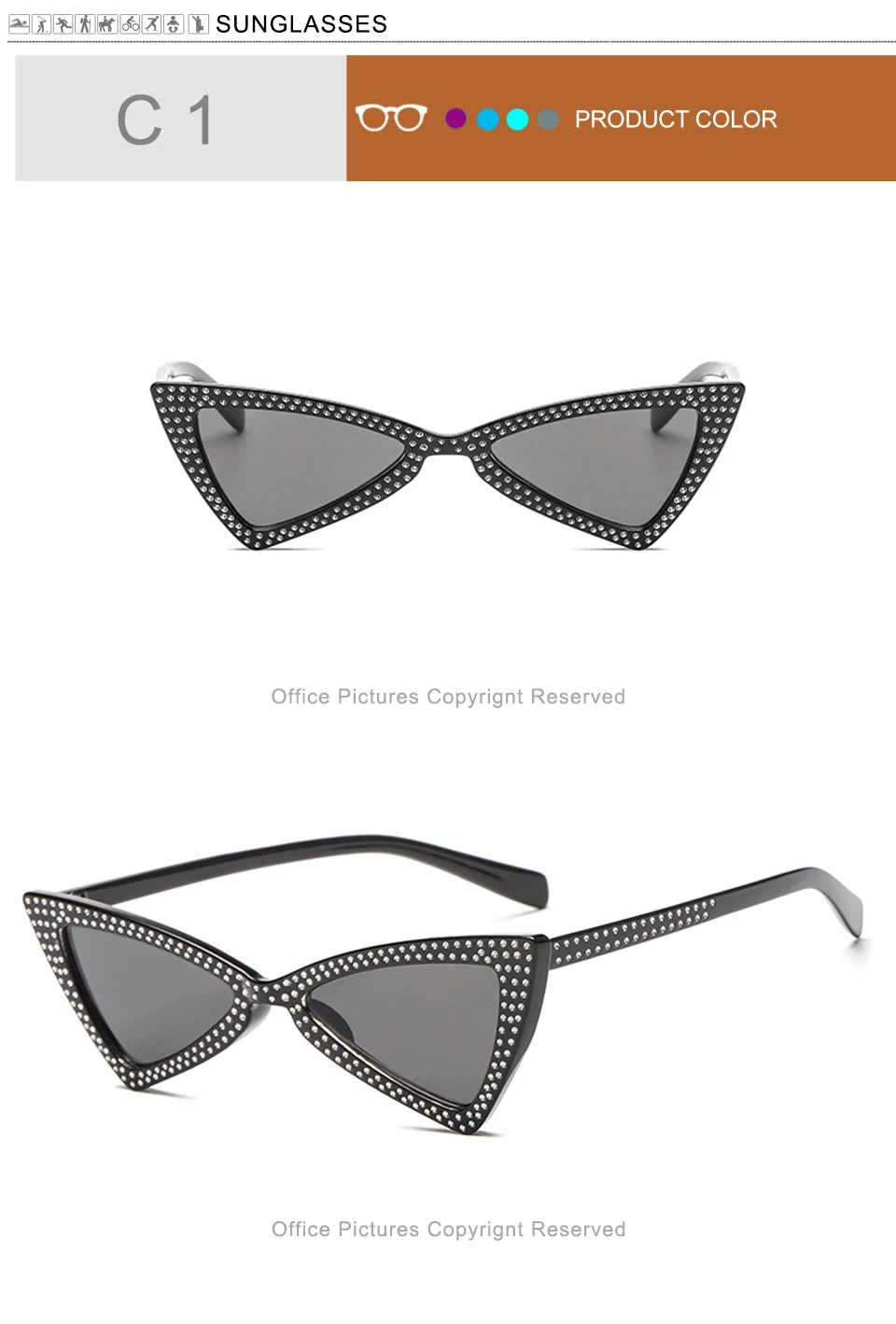 jumlai Fashion Cute Sexy Ladies Triangular type Cat Eye Sunglasses Women Vintage Brand Small Sun Glasses Female (4)