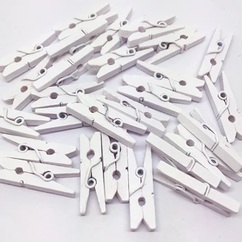 

White 2.5cm Color / log Color Wood Clip Photo Clips Clothespin Craft Decoration Clips School Office Small Wood Clip 100 Packs