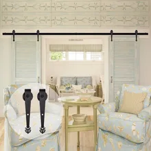 LWZH Country Style 14FT/15FT Black Steel Sliding Closet Door Crown Shaped Wood Sliding Hardware Rail Track Kits for Double Door