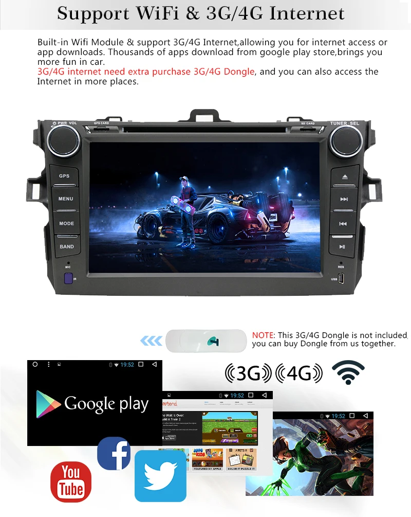 Best 2din 8" Octa-Core 2+32GB Android 8.1 Car Radio DVD Player with Capacitive Touch Screen MirrorLink for Toyota Corolla 2007-2011 1