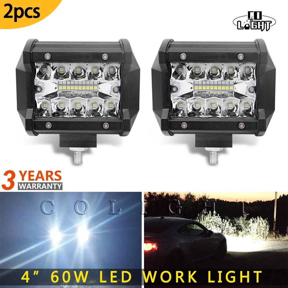 CO LIGHT New 4Inch 60W LED Work Light Bar 12V Combo Offroad Auto Foglights Beams for Lada ATV UTV SUV Jeep Truck Toyota Ford | Автомобили