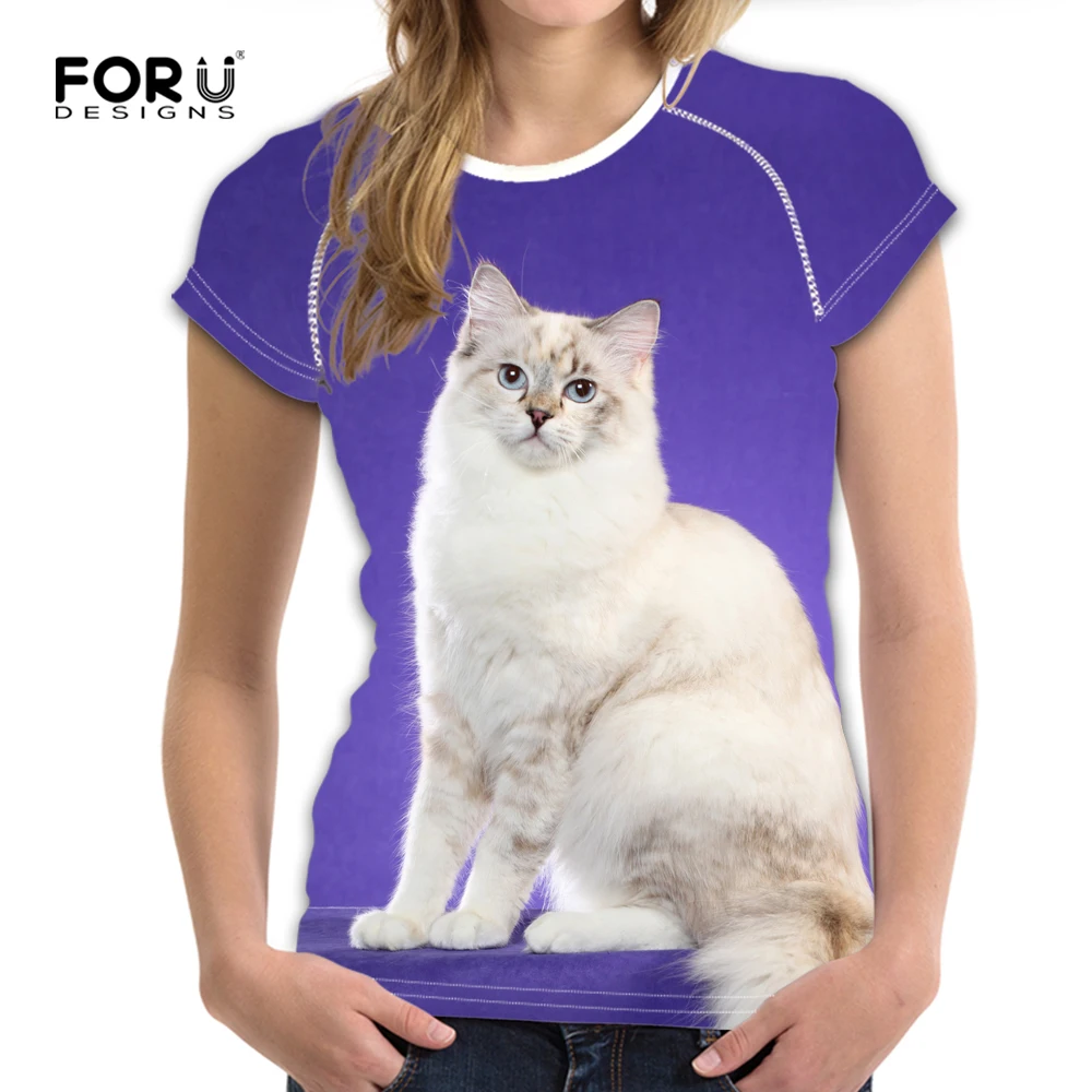 

FORUDESIGNS Women Fashion Soft T Shirt Kawaii Ragdoll Cats Prints T-shirt Harajuku 2019 Cool Summer Top Tees Girls Cute tshirts
