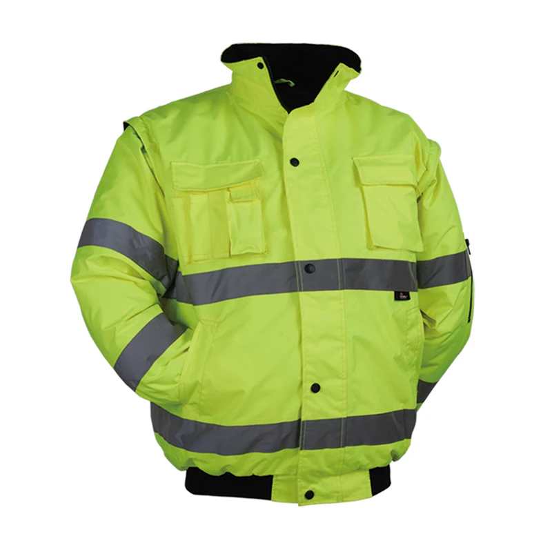 Hi Vis Safety Bomber Jacket For Winter Waterproof Jacket With Removable Sleeves Reflective