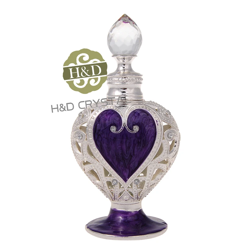 8ML Retro Graven Purple Love Heart Woman Perfume Bottle Metal and Glass Empty Container