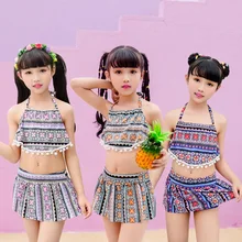 Детские купальники для девочек, купальный костюм из двух предметов с принтом, милый купальный костюм принцессы для девочек, детские танкини купальный пляжный костюм, юбка, купальный костюм