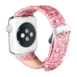 Модный Блестящий кожаный ремешок для Apple Watch Band 38 40 42 44 мм заменить дышащий ремешок для iwatch 1 2 3 4 аксессуары