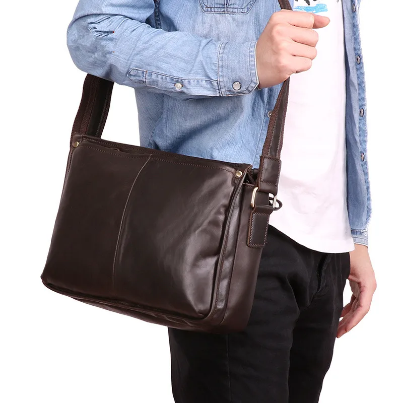 

Luxury Vintage Oil Wax Cow Leather Men Bag Casual Horizontal Shoulder Bags Soft Genuine Leather Men Messenger Bags