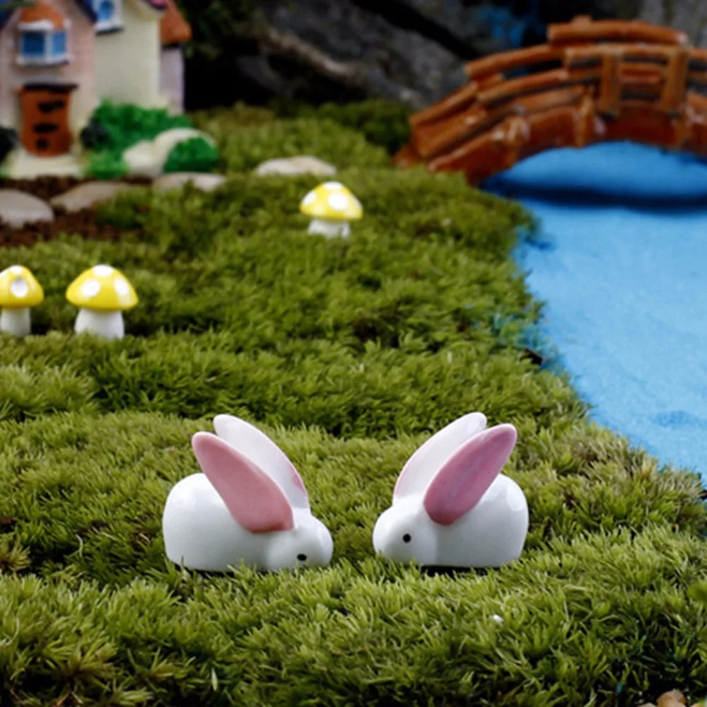 10 pcs Big Ear Rabbits Miniatures Bonsai Garden Lawn Ornament Decor Figurine DIY 