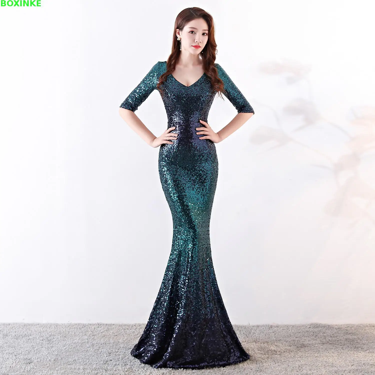 

Vestidos Mujer Plus Size Gradual Change Of Beads, Banquet, Long Style, Self-cultivation, Fashion, Host, Dress, Fish Tail