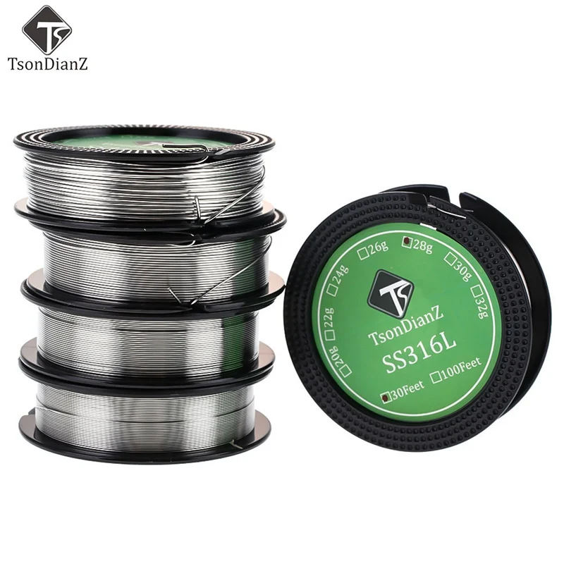 Проволока Tsondianz SS316L 32ga 30ga 28ga 26ga 24ga 22ga 20ga 10 м/рулон нагревательная проволока с
