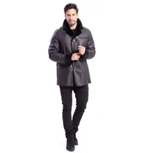 Denny& Dora, мужское коричневое пальто из овчины, классический воротник, бархатная деловая повседневная куртка, зимняя теплая кожа