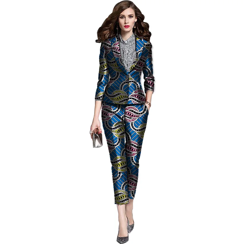 Elegant African print blazers with trousers women's set clothing Ankara fashion dashiki pant suits customized for ladies