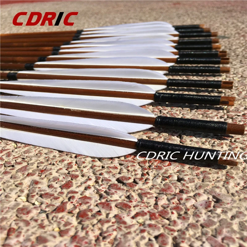 

6/12/24pcs 32'' Turkey white feather handmade bamboo arrow for Longbow Hunting Archery