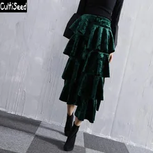 Юбка для женщин, Женская бархатная длинная юбка с оборками, Женская винтажная офисная юбка с эластичной талией, вечерние юбки