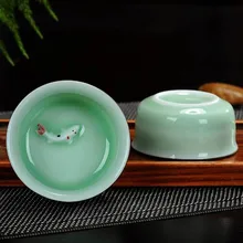 2шт 50 мл фарфор из Дэхуа Celadon Карп чайная чашка красочные рыбы керамические чашки чайный набор кунг-фу 2 цвета хост чашка кунг-фу чайные чашки