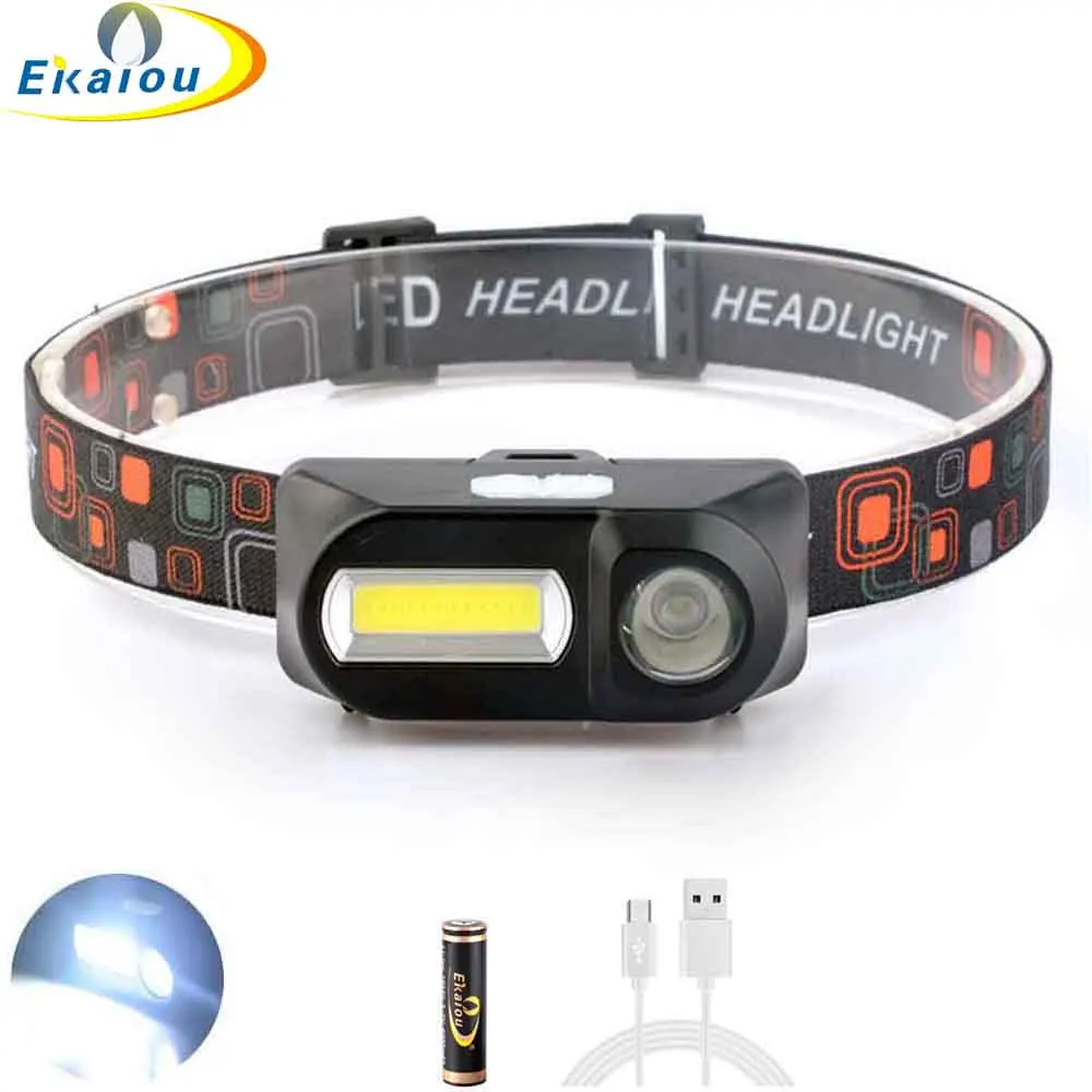 

new Headlamp 18650 USB Rechargeable Headlamp Waterproof COB LED Head Lamp Flashlight for Camping Hiking Outdoors