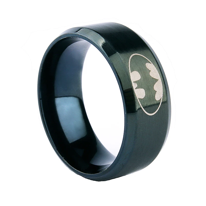 Men Black Titanium Batman Symbol 316L Stainless Steel Polished Ring Jewelry New 