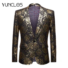 YUNCLOS, золотой, розовый, Мужской Блейзер, приталенный, цветочный узор, тиснение, пиджак, высокое качество, Повседневный, Мужской Блейзер, спортивные пиджаки для выпускного