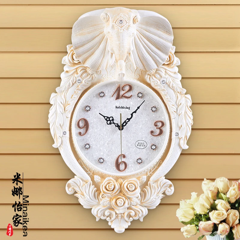 Elephant Wall Clock Retro Mute Quartz Pendulum Clock Garden Wall Clocks