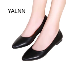 YALNN Nouvelles Femmes Appartements Chaussures En Cuir Plate-Forme 1 cm Talons Chaussures Blanc Femmes Bout Pointu En Cuir Fille Chaussures