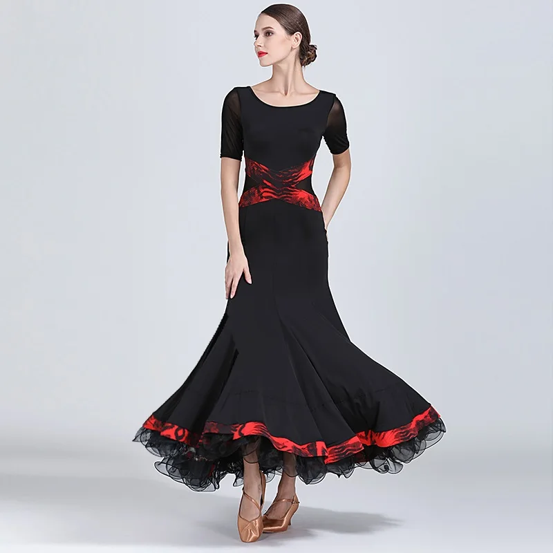 Черный Бальные платья женские костюмы для бальных танцев Одежда Платье для испанского фламенко Венский вальс платье бахрома танго платье, Одежда для танцев
