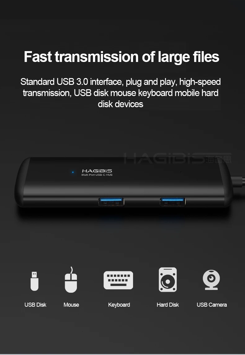 Хагбис тип-c концентратор Многофункциональный USB 3,0 концентратор USB C к HDMI/VGA/AUX/RJ45/SD/TF кард-ридер/PD зарядный адаптер для MacBook PC